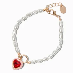 Bracelet breloque cœur rouge et perle d'imitation