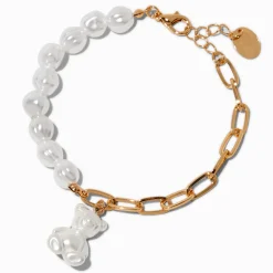 Bracelet chaîne aux maillons variés nounours perle d'imitation
