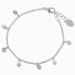 Bracelet confetti perle d’imitation et zircon cubique couleur argentée