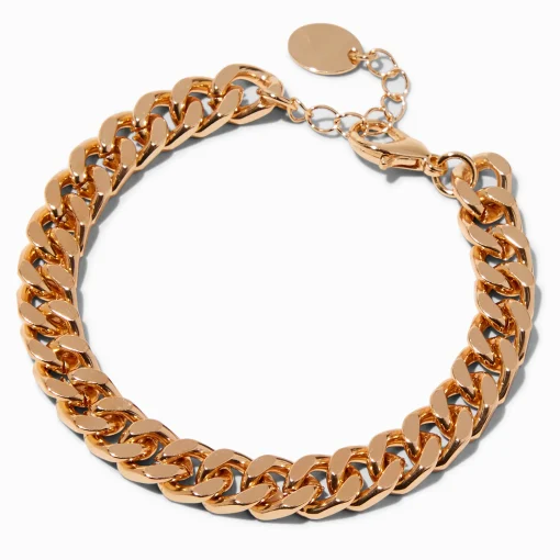 Bracelet de chaîne à maillons gourmette plats couleur dorée