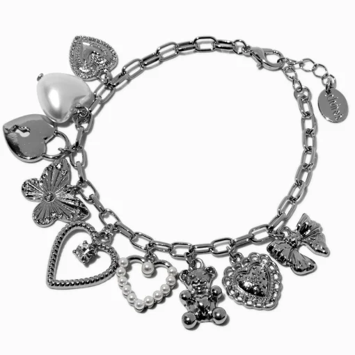 Bracelet de chaîne breloque maximaliste couleur argentée
