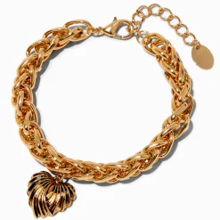 Bracelet de chaîne cœur à festons épais couleur dorée