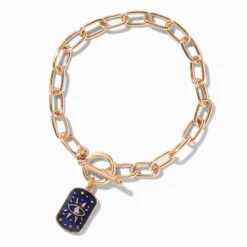Bracelet de chaîne fermoir en T mauvais œil d'humeur couleur dorée