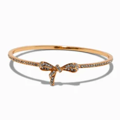Bracelet fin bangle nœud zircon cubique couleur dorée