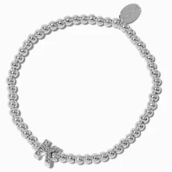Bracelet élastique à initiale strass en pavé couleur argentée - K