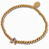 Bracelet élastique à initiale pavé perlé couleur dorée - A