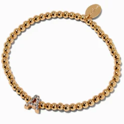 Bracelet élastique à initiale pavé perlé couleur dorée - A