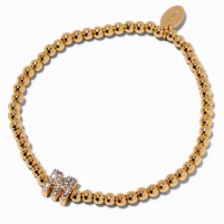 Bracelet élastique à initiale pavé perlé couleur dorée - M