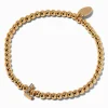 Bracelet élastique à initiale pavé perlé couleur dorée - L