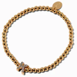 Bracelet élastique à initiale pavé perlé couleur dorée - K