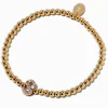 Bracelet élastique à initiale pavé perlé couleur dorée - S