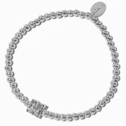 Bracelet élastique à initiale strass en pavé couleur argentée - M
