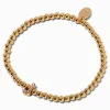 Bracelet élastique à initiale pavé perlé couleur dorée - J