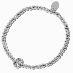 Bracelet élastique à initiale strass en pavé couleur argentée - S