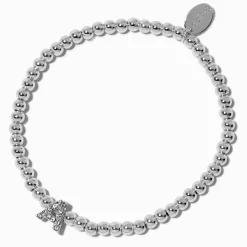 Bracelet élastique à initiale strass en pavé couleur argentée - A