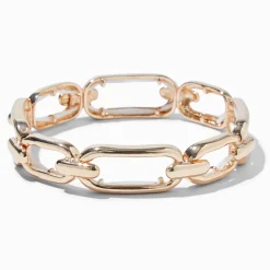 Bracelet élastique à maillons de chaîne rectangulaires couleur dorée