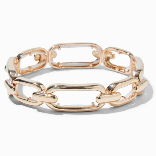 Bracelet élastique à maillons de chaîne rectangulaires couleur dorée
