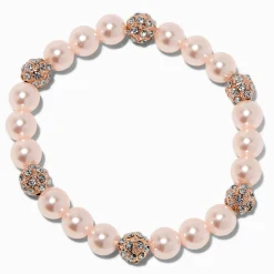 Bracelet élastique boule de feu couleur doré rose et perle d'imitation rose tendre