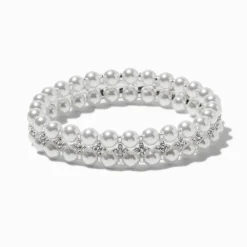 Bracelet élastique double perles d’imitation