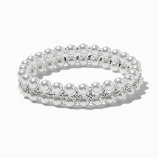 Bracelet élastique double perles d’imitation