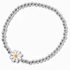 Bracelet élastique en perles de rocaille couleur argentée breloque marguerite