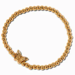 Bracelet élastique en perles de rocaille couleur dorée breloque papillon