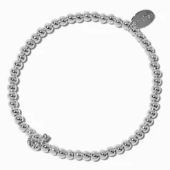 Bracelet élastique initiale strass en pavé couleur argentée - J