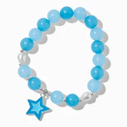 Bracelet élastique perlé bleu breloque étoile