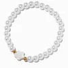 Bracelet élastique perlé couleur argentée et fleurs blanches