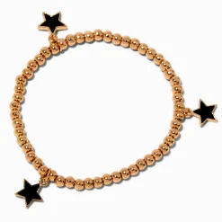 Bracelet élastique perlé couleur dorée et breloque étoile émaillée noire