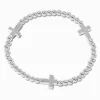 Bracelet élastique perlé croix couleur argentée
