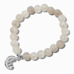 Bracelet élastique perlé gris breloque lune