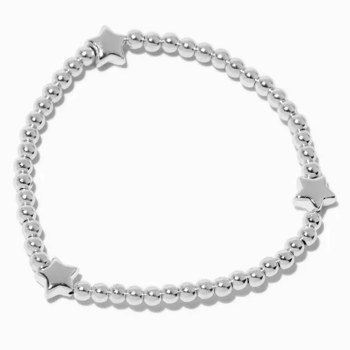 Bracelet élastique perlé étoile couleur argentée
