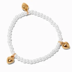 Bracelet élastique perle d’imitation et cœur couleur dorée