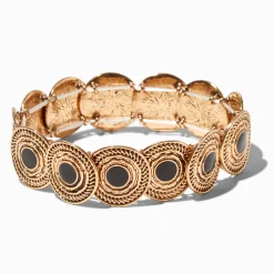 Bracelet élastique pièces émaillées noir et couleur dorée