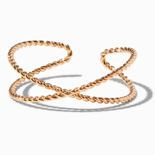 Bracelet manchette entrecroisé corde torsadée couleur dorée