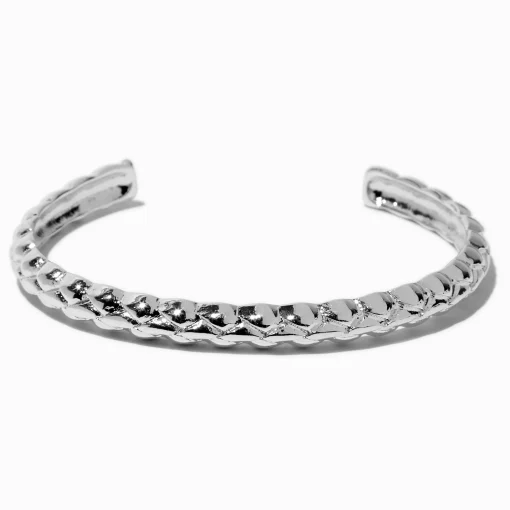 Bracelet manchette matelassé couleur argentée