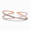 Bracelet manchette motif entrecroisé perle d'imitation rose tendre et strass couleur doré rose