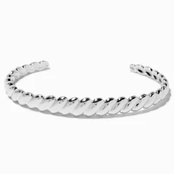 Bracelet manchette torsadé tressé couleur argentée