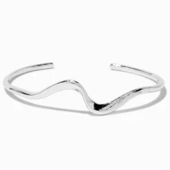 Bracelet manchette tourbillon ondulé couleur argentée