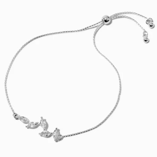 Bracelet réglable feuille en zircon cubique couleur argentée