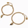Bracelets à breloques cœur chaîne à maillons gourmette couleur dorée - Lot de 2