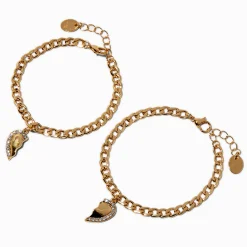 Bracelets à breloques cœur chaîne à maillons gourmette couleur dorée - Lot de 2