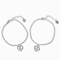 Bracelets à breloques cœurs colorés maman best friends - Lot de 2