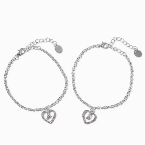 Bracelets à breloques cœurs colorés maman best friends - Lot de 2