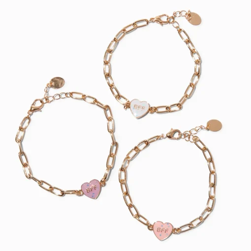 Bracelets avec breloques qui changent de couleur en fonction de l’exposition aux UV BFF cœur best friends - Lot de 3