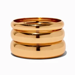 Bracelets bangle épais aux designs variés couleur dorée - Lot de 3