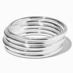 Bracelets bangle épais couleur argentée - Lot de 5