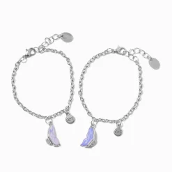 Bracelets breloques papillon fendues couleur argentée best friends - Lot de 2