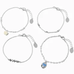 Bracelets chaîne rose et perle d'imitation couleur argentée - Lot de 4